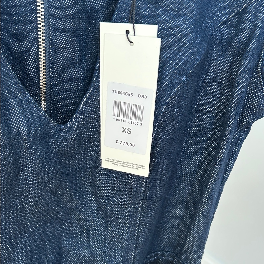 7 For All Mankind Dark Blue V-Neck Mini Dress - Picture 5 of 6